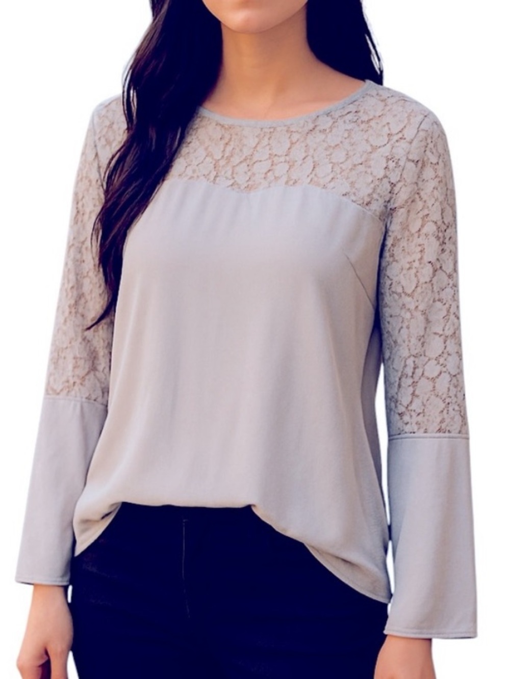 Soft Surroundings Lola Gray Lace Boho Minimalist Neutral Tunic Top XL